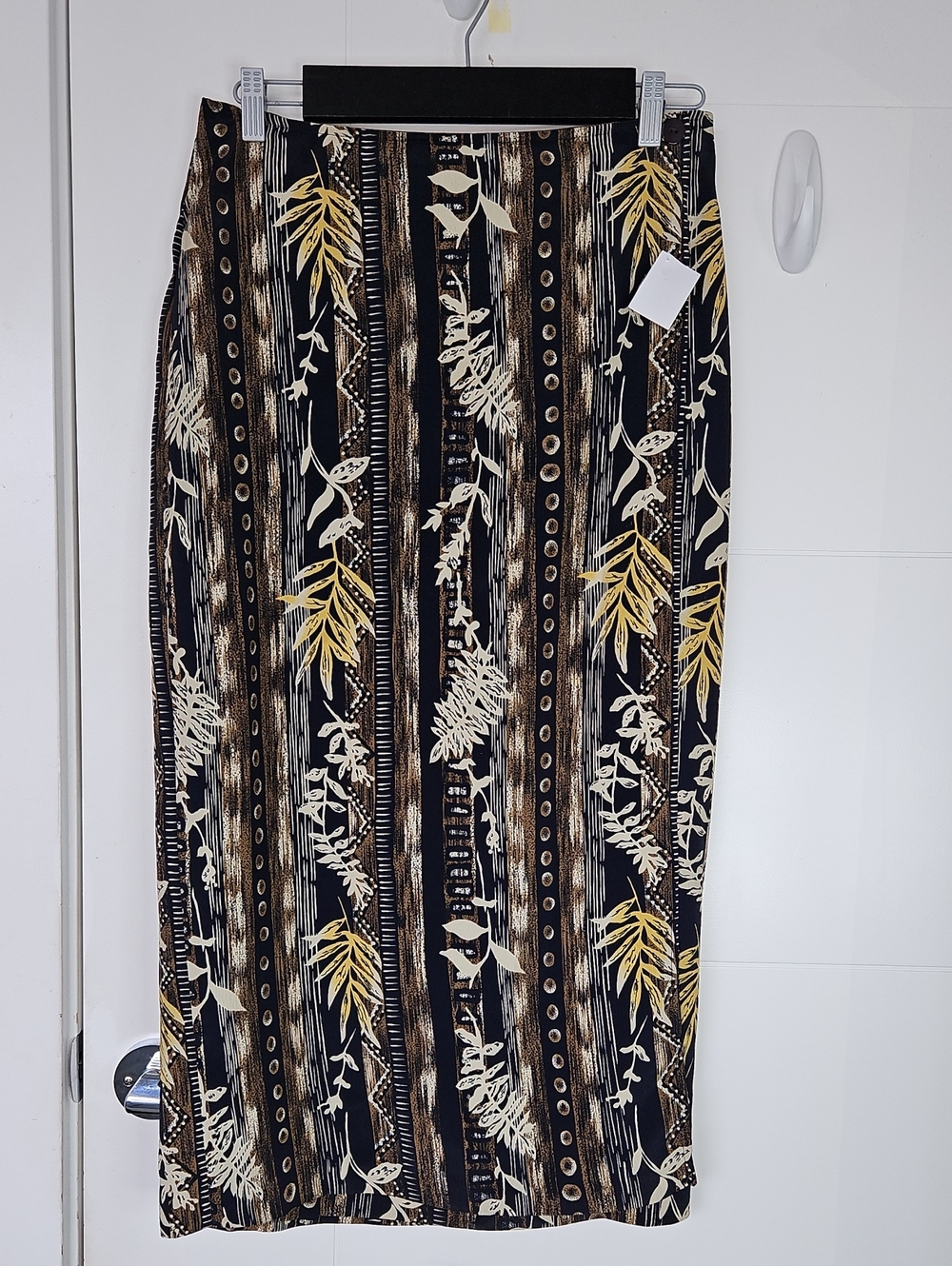 Essentials Black Floral-Striped Pencil Skirt with Cream & Yellow Accents